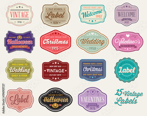 Raster Set of Vintage Retro Styled Premium Design Labels