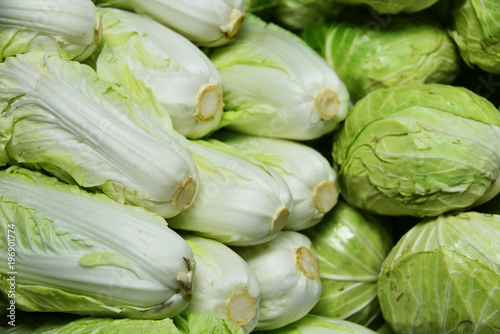 Head cabbage on the street market stall