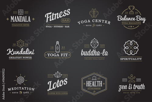 Set of Raster Yoga Zen Sport Elements and Fitness Healthy Illustration can be used as Logo or Icon in premium quality