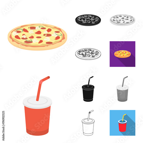 Fast food cartoon,black,flat,monochrome,outline icons in set collection for design.Food from semi-finished products vector symbol stock web illustration.
