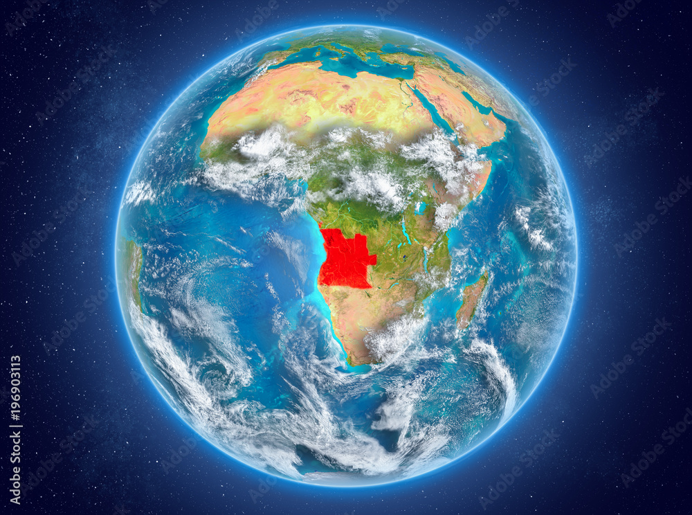Fototapeta premium Angola on planet Earth in space