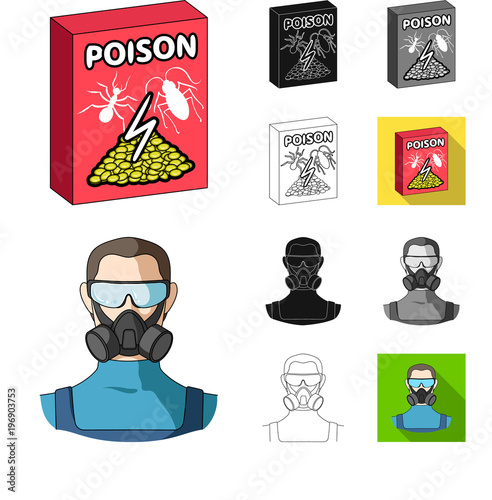 Pest, poison, personnel and equipment cartoon,black,flat,monochrome,outline icons in set collection for design. Pest control service vector symbol stock web illustration.