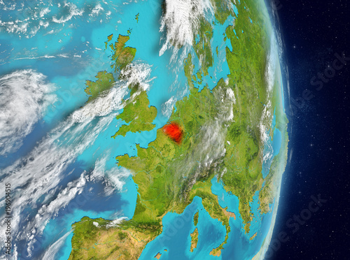Orbit view of Belgium in red