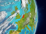 Orbit view of Netherlands in red