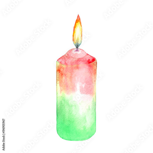 Watercolor illustration of a lighted candle.