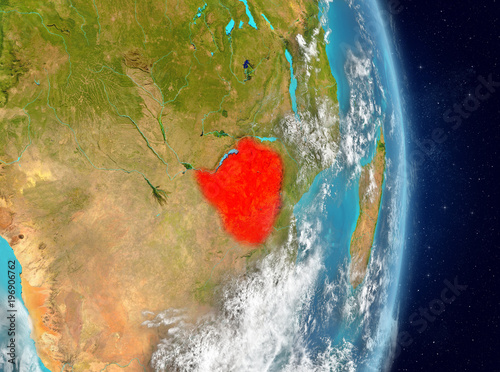 Orbit view of Zimbabwe in red