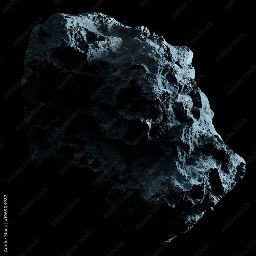Fototapeta premium Dark rock asteroid isolated 3D rendering