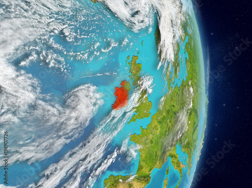 Orbit view of Ireland in red
