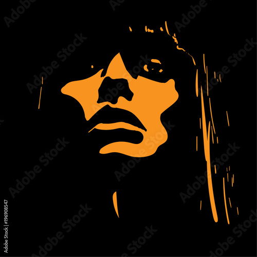 Woman face in contrast light. Vector.