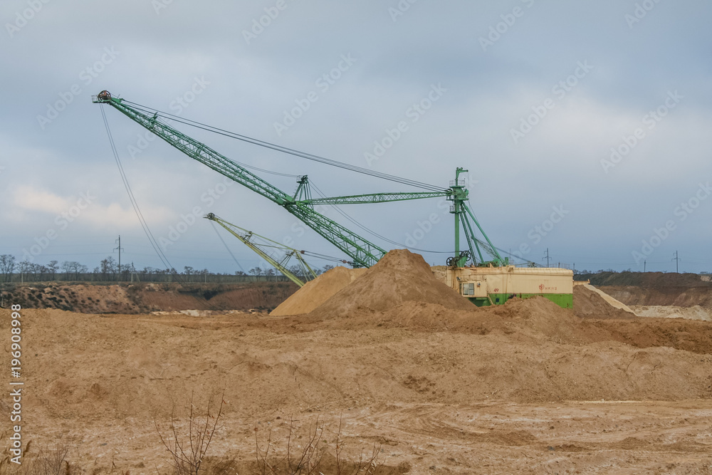 excavator dragline in the clay quarry