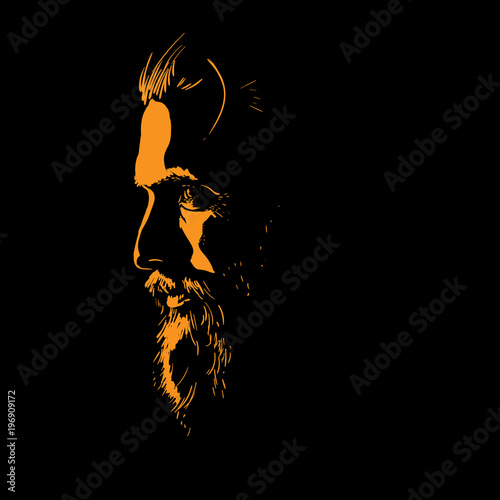 Man portrait silhouette in backlight. Vector.