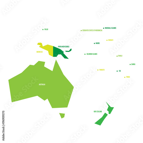 Very simplified infographical political map of Australia and Oceania. Simple geometric vector illustration. photo