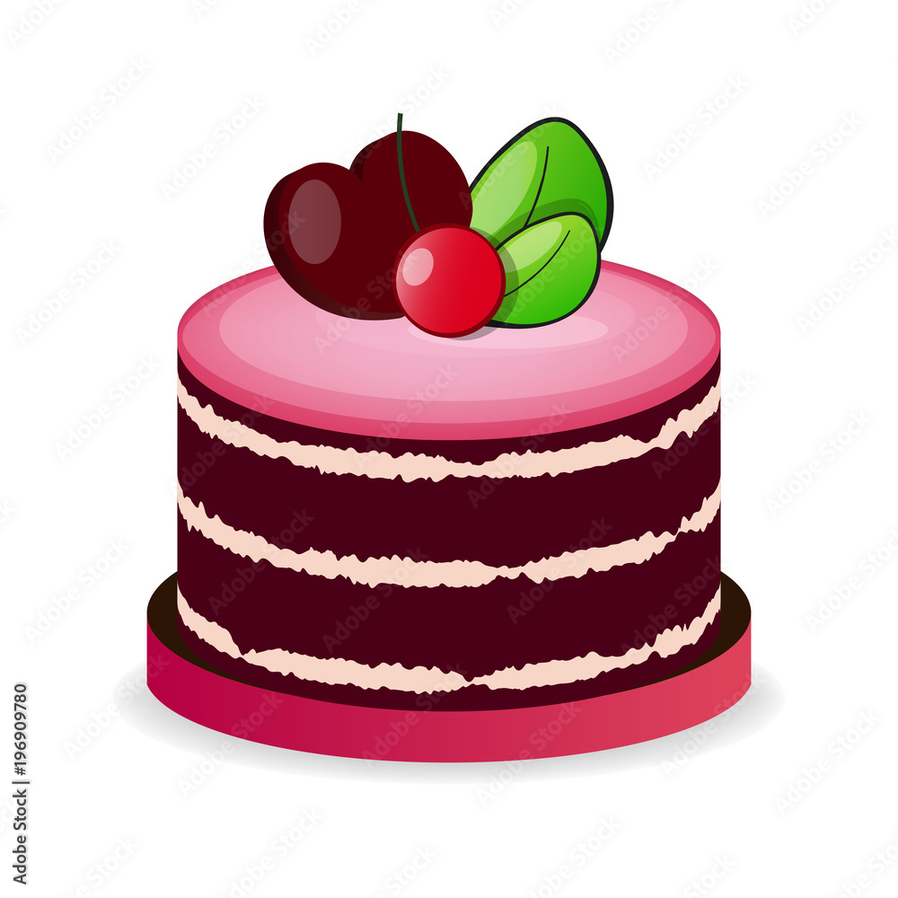 Piece of chocolate cake with cream and cherry. Piece of chocolate cake with cream and cherry.