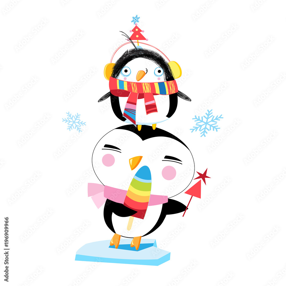 Vector Christmas illustration of funny penguins Vector Christmas illustration of funny penguins