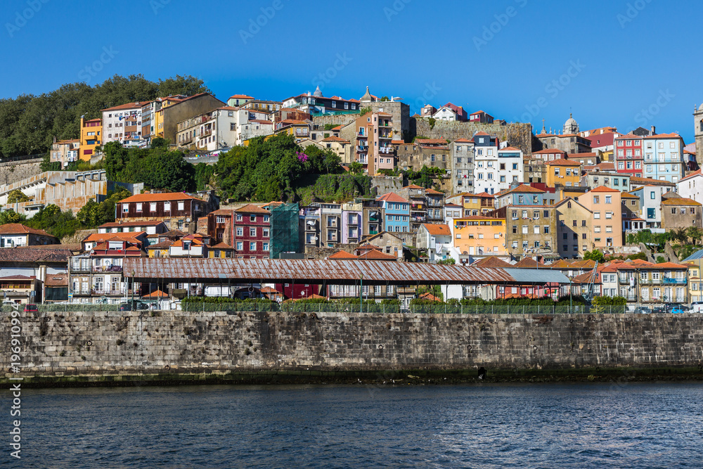 Colorful Facades of Typical Houses on the Bank of the River Douro - Porto, Portugal