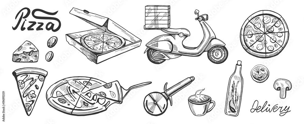 Fototapeta pizza delivery icons set