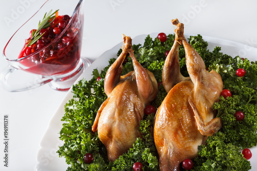 Carcasses of quail roasted ...