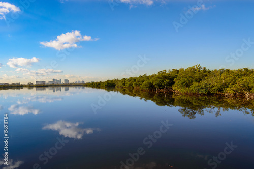 city outline on the lake