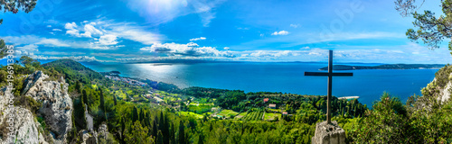 Split Adriatic coast Croatia. / Aerial panorama of Dalmatia region in Southern Croatia, Split cityscape view. photo