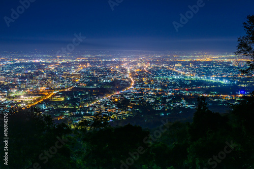 Fototapeta Naklejka Na Ścianę i Meble -  City night from the view point on top of mountain , Chiang mai ,Thailand