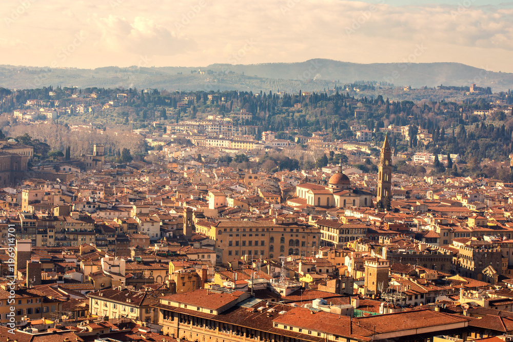 Obraz premium Beautiful Florence sunset city skyline. Panorama of Florence, Italy