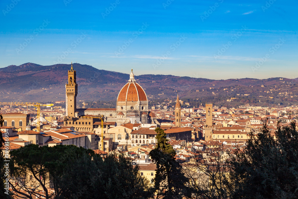 The Cathedral of Santa Maria del Fiore in Florence as seen from Garden Bardini. Italy