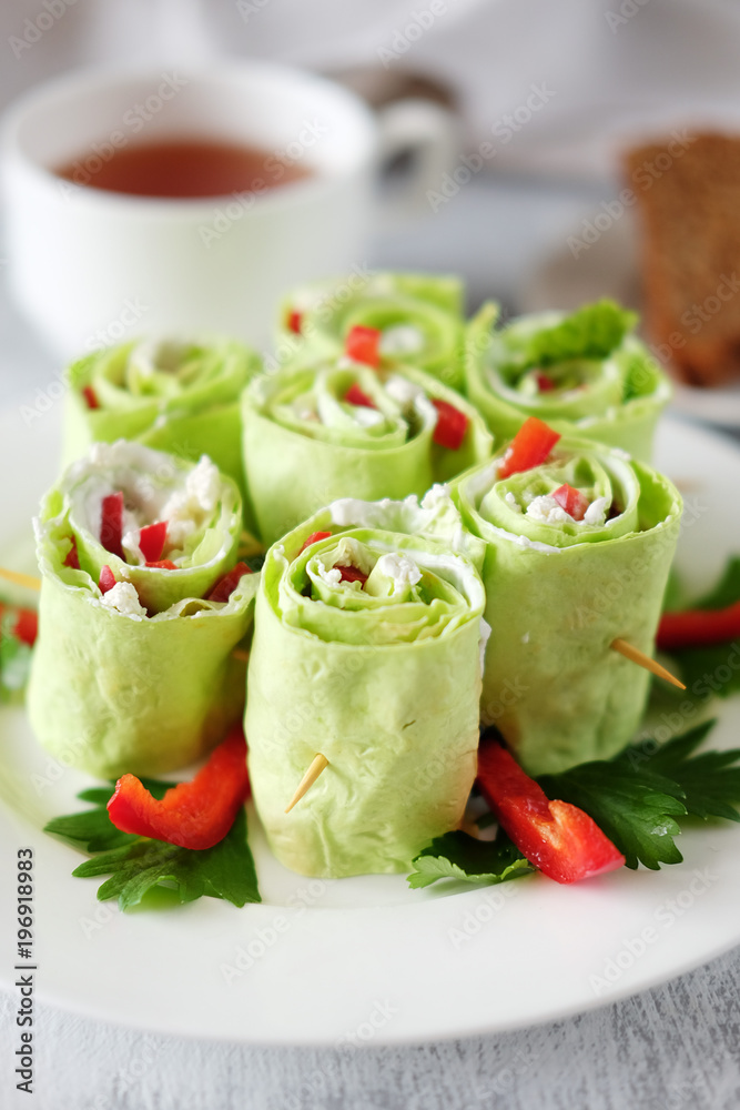Fresh and tasty green vegetarian spring rolls Fresh and tasty green vegetarian spring rolls
