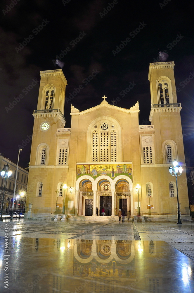 Metropolitan Cathedral of Athens at Night, Greece
