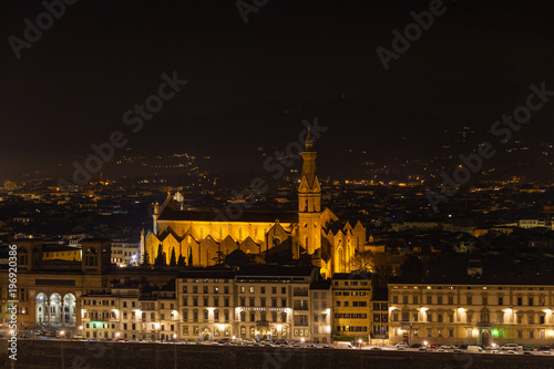 Scenic night view of Florence and The Basilica di Santa Croce from the viewpoint of Piazzale Michelangelo  Italy
