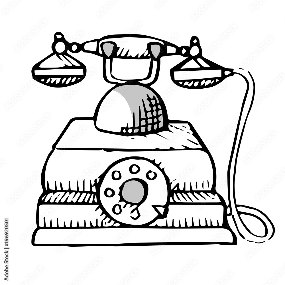 Sketch of retro phone isolated on white background. Vector illustration. Sketch of retro phone isolated on white background. Vector illustration.