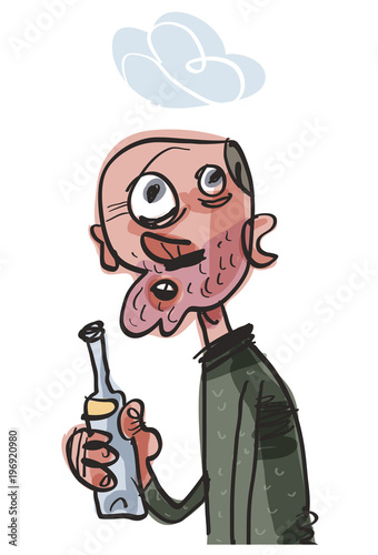 Depressive alcoholic. Comic Character. Vector illustration