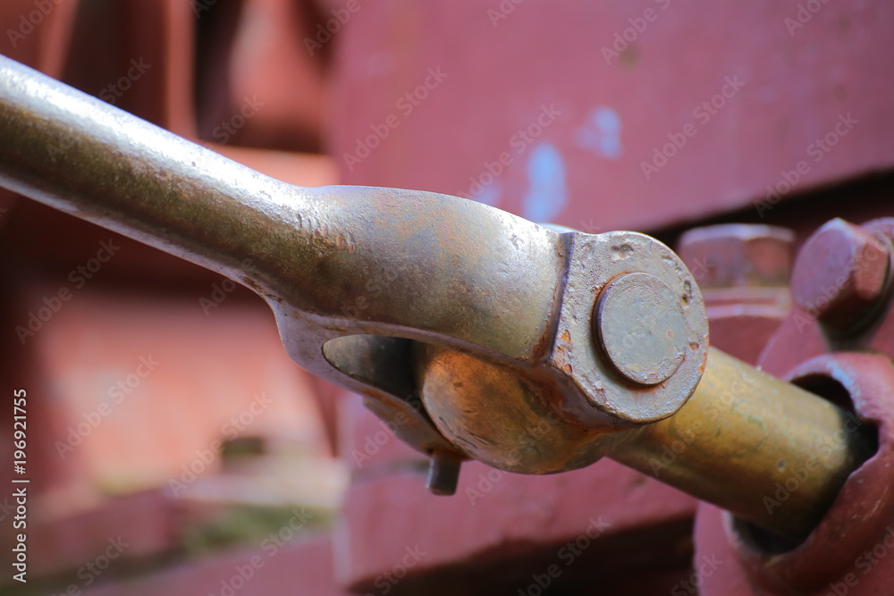 Cardan joint of a historical red steam engine Stock Photo Adobe Stock