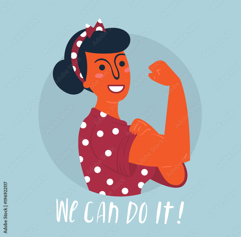 Vettoriale Stock We Can Do It poster. Strong hindu asian girl. Classical  american symbol of female power, woman rights, protest, feminism. Vector  colorful hand drawn woman in retro comic style. Empowerment concept