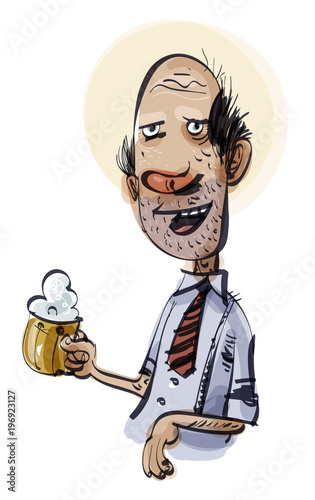 Happy Man Drinking Beer. Comic Character. Vector illustration