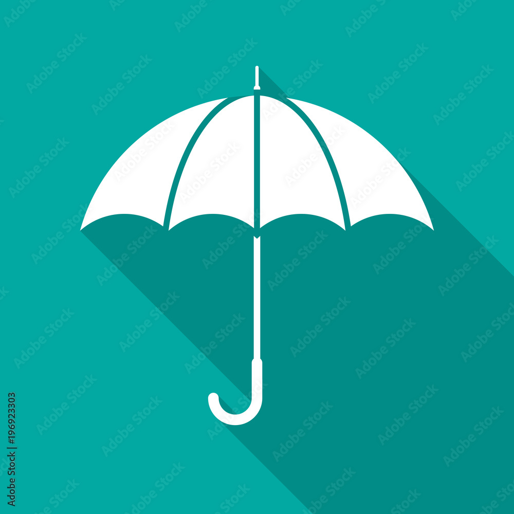 Umbrella icon with long shadow. Flat design style. Umbrella simple silhouette. Modern, minimalist icon in stylish colors. Web site page and mobile app design vector element. Umbrella icon with long shadow. Flat design style. Umbrella simple silhouette. Modern, minimalist icon in stylish colors. Web site page and mobile app design vector element.