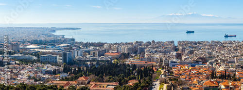 10.03.2018 Thessaloniki, Greece - Panoramic View of Thessaloniki city, the sea and the olympous mountain © k_samurkas