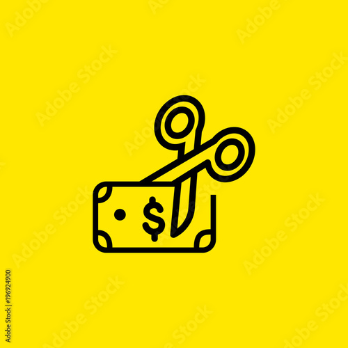 Bank Note and Scissors Line Icon