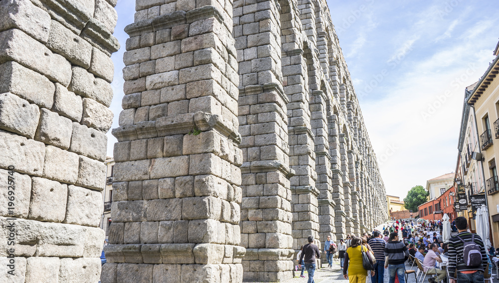 Roman aqueduct of segovia. architectural monument declared patrimony of humanity and international interest by UNESCO