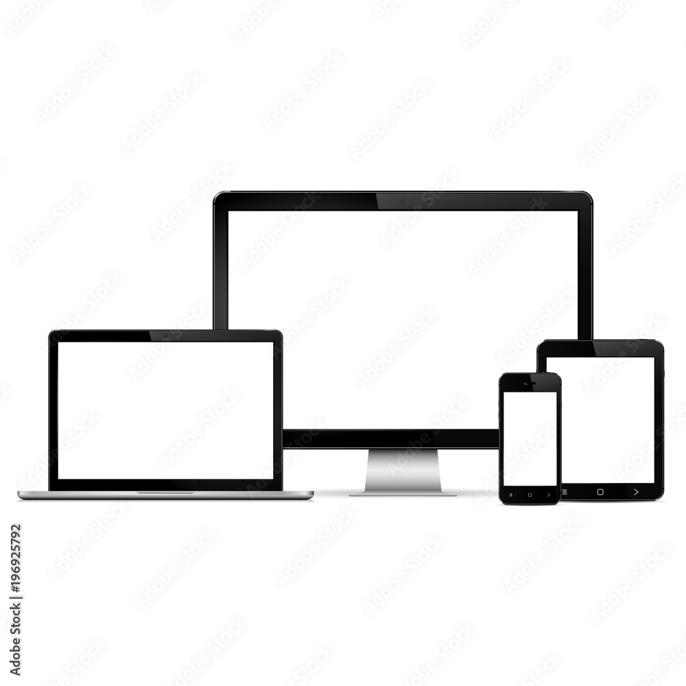 Modern computer monitor, laptop, digital tablet and mobile phone with blank screen Modern computer monitor, laptop, digital tablet and mobile phone with blank screen