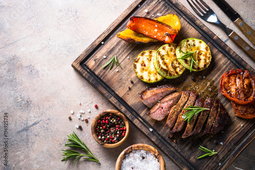 Grilled beef steak and grilled vegetables
