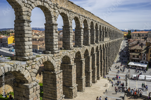 Tourism, Roman aqueduct of segovia. architectural monument declared patrimony of humanity and international interest by UNESCO. Spain
