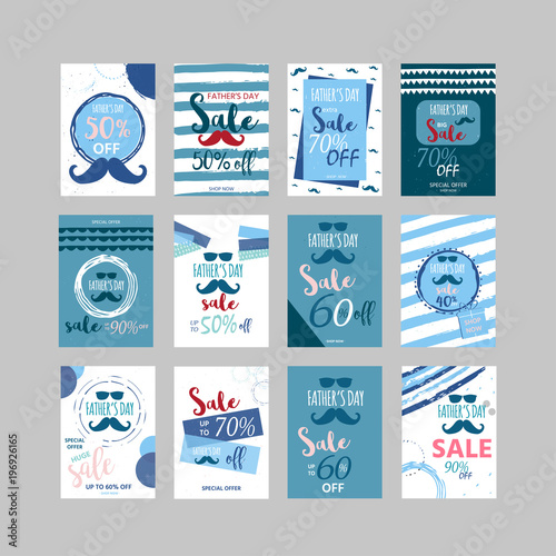 Happy Father's Day sale. Set of  vector illustration for promotion, poster, flyer, discount card,