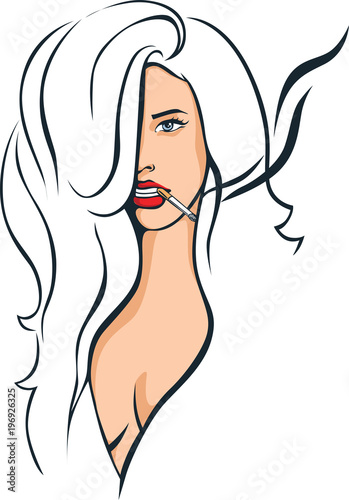 sexy woman smoking illustration - vector drawing