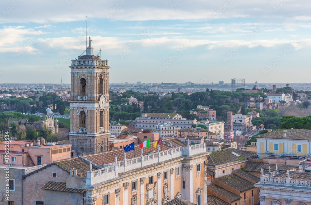 Rome, Italy - The cityscape from Vittoriano monument, in the center of Rome, also know as 'Altare della Patria'.