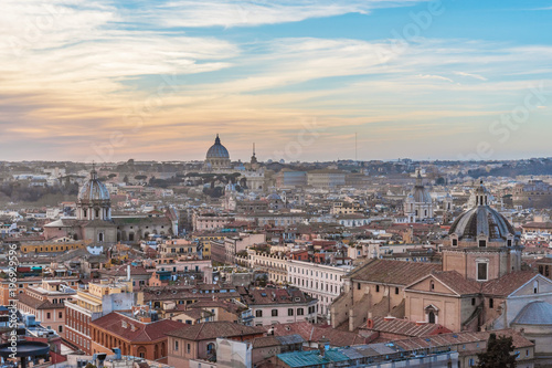 Rome, Italy - The cityscape from Vittoriano monument, in the center of Rome, also know as 'Altare della Patria'.