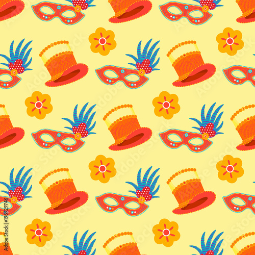 Carnival Italy and Brazil masks celebration festive carnaval masquerade seamless pattern background festival vector illustration.