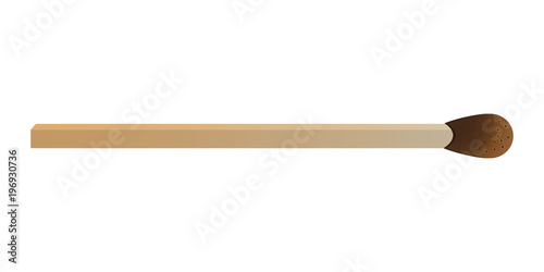 Match stick, brown head realistic vector illustration isolated on white
