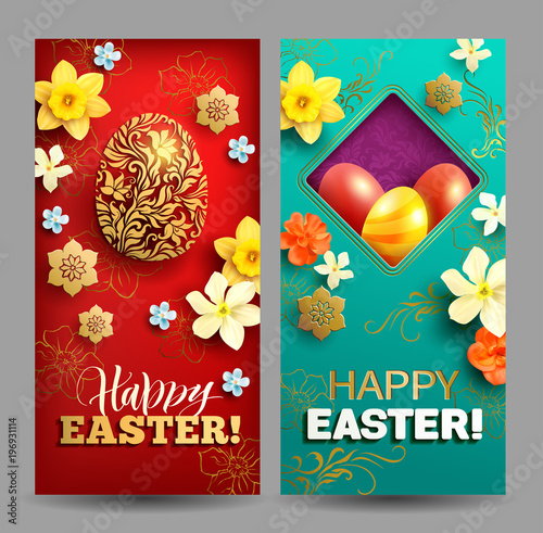 Easter vertical banners. Vector set.