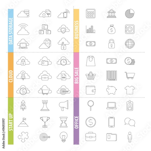 infographics set cloud storage data business office start up vector illustration
