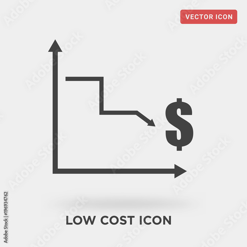 low cost icon on grey background, in black, vector icon illustration